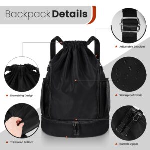 Ball Bag Drawstring Backpack Gymbag Water Resistant Sports Sackpack with Shoe Compartment,Multiple Pockets Soccer Bag with Zipper,Basketball Bag Suitable for Travel or Fitness