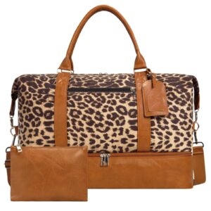 Weekender Bags For Women With Shoe Compartment Large Capacity Travel Overnight Bags Perfect For Travel/Gift (Leopard)