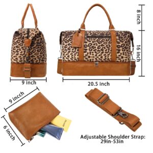 Weekender Bags For Women With Shoe Compartment Large Capacity Travel Overnight Bags Perfect For Travel/Gift (Leopard)