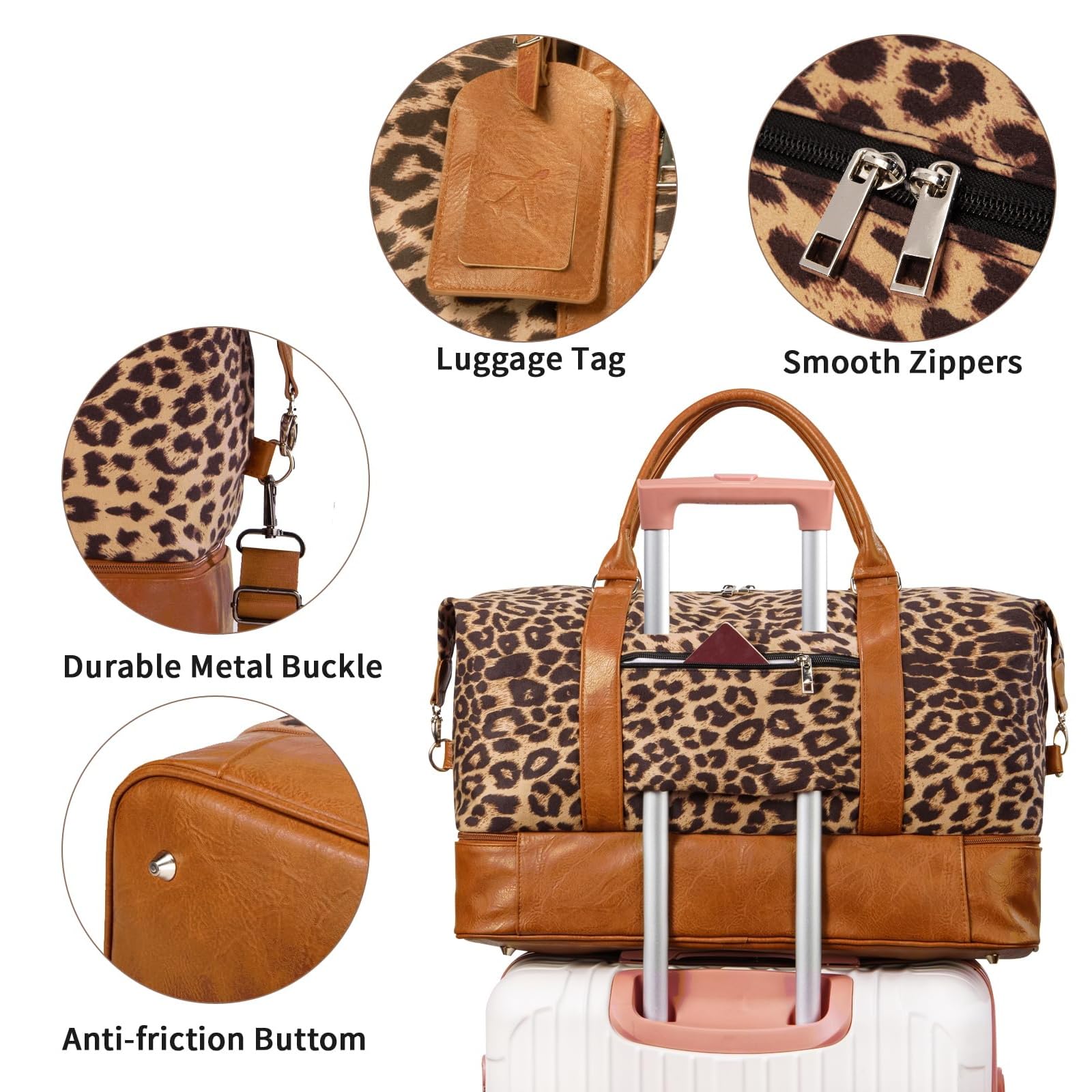 Weekender Bags For Women With Shoe Compartment Large Capacity Travel Overnight Bags Perfect For Travel/Gift (Leopard)