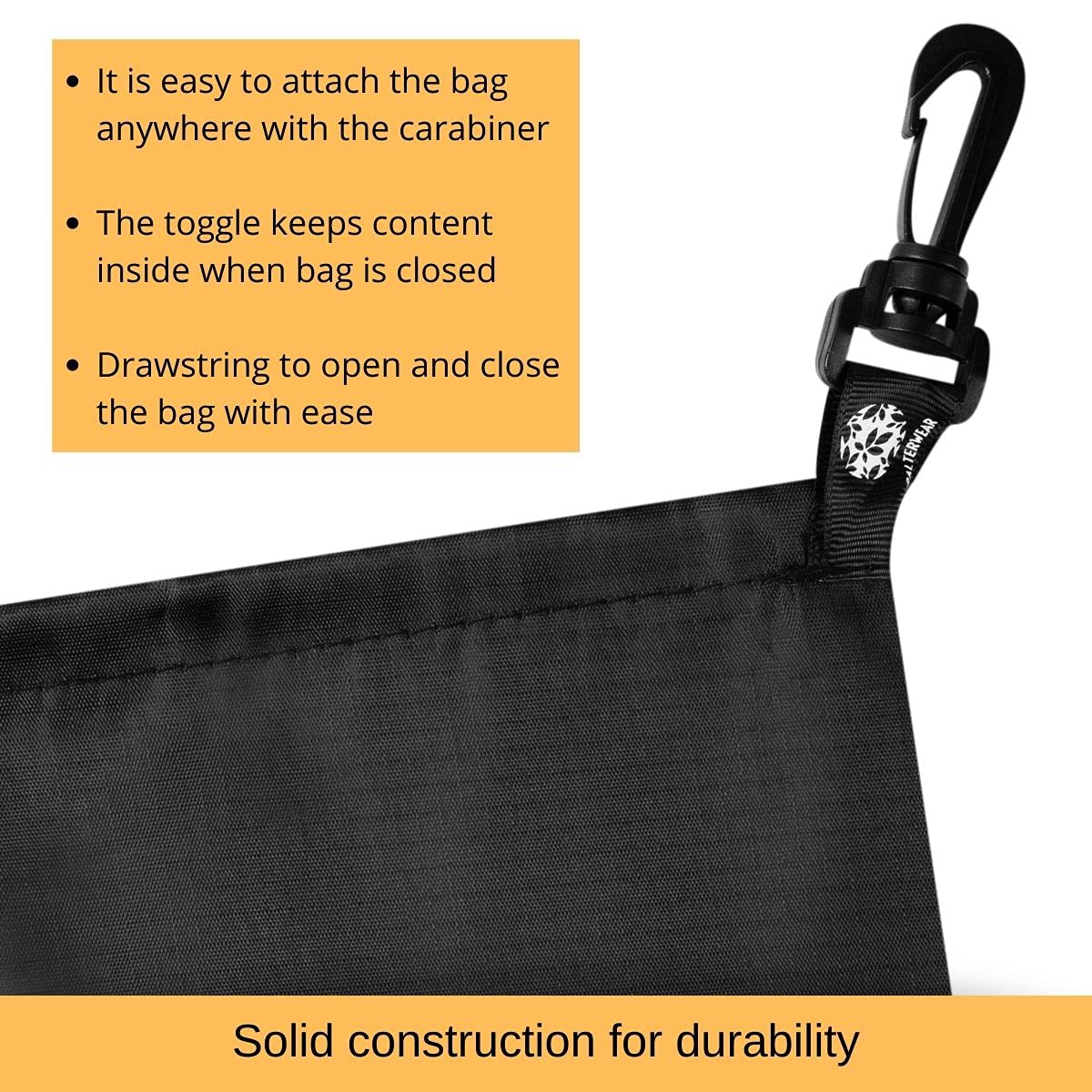 PALTERWEAR Drawstring Bag - Cinch and Ditty Pouch with Clip for Travel, Wardrobe, Outdoors - Set of 5 (Black, 10 x 15 inch)