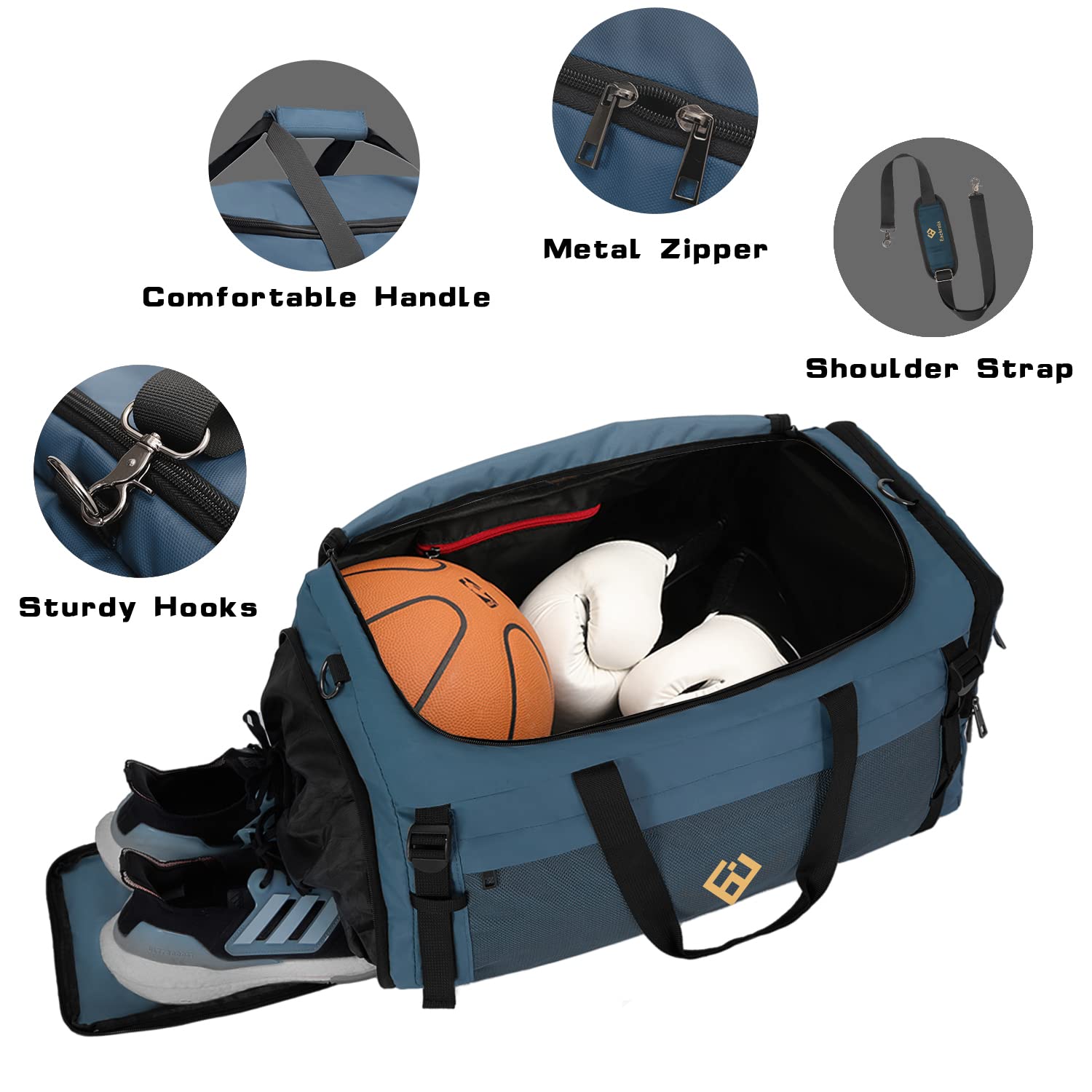 Eackrola Large Sports Gym Bag, Travel Duffel bag with Wet Pocket & Shoes Compartment for men women, 65L, Lightweight