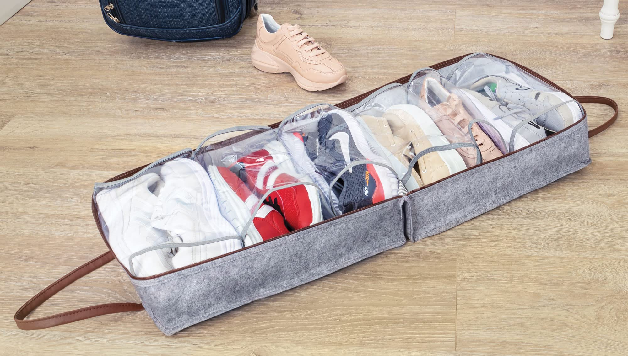 6 Pairs Shoe Bag for Travel Dark Gray Felt Blend Fabric - Travel Storage Bags for Luggage - Shoe Bag for Travel - Shoe Packaging Organizer Storage Bag - Shoe Bag with Luggage Case - Dark Gray