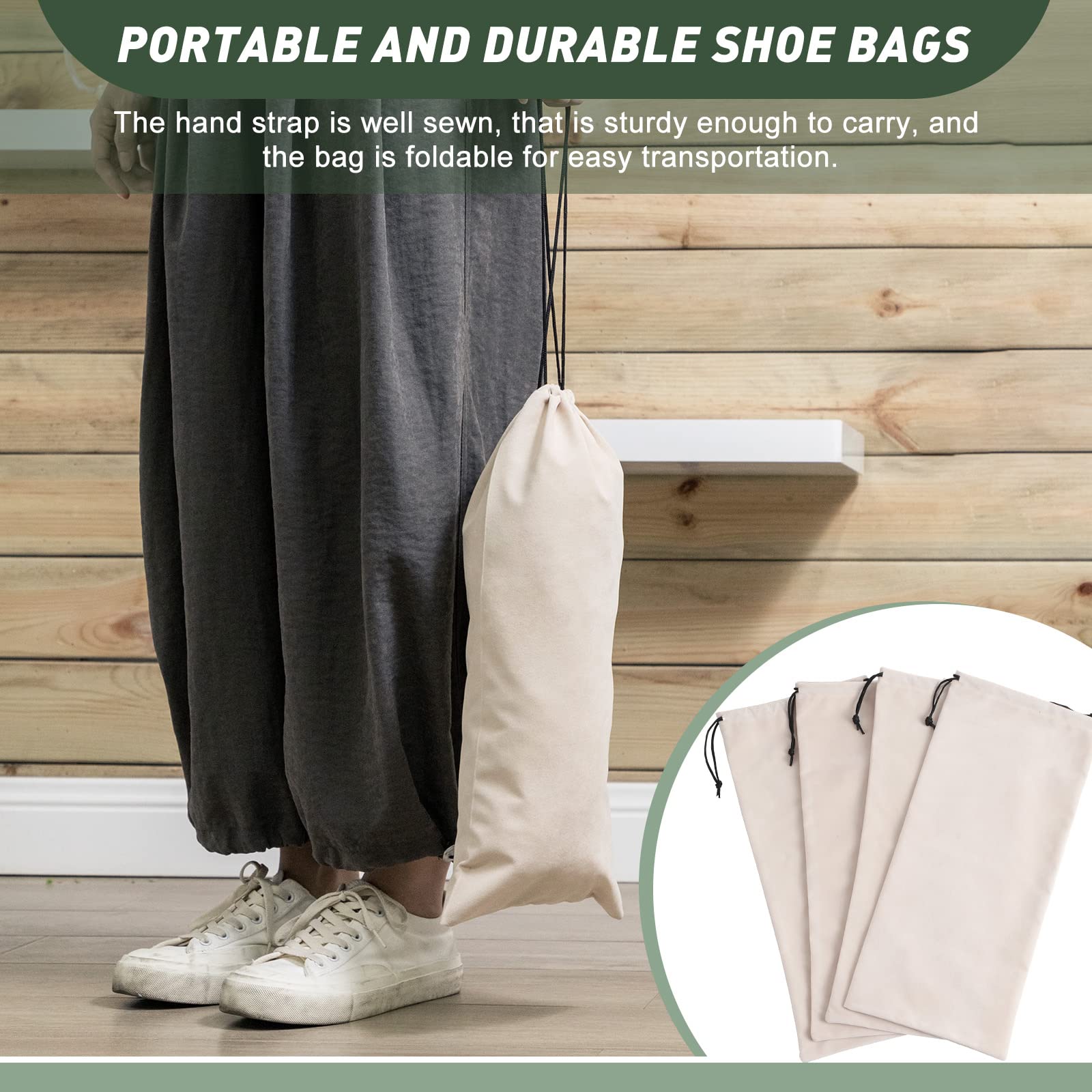 12 Pcs Shoe Dust Bags Beige Duster Flannel Single Shoe Pouch with Drawstring Closure Washable Breathable Shoe Covers for Travel Home Luggage Handbags, 8 x 17 Inches