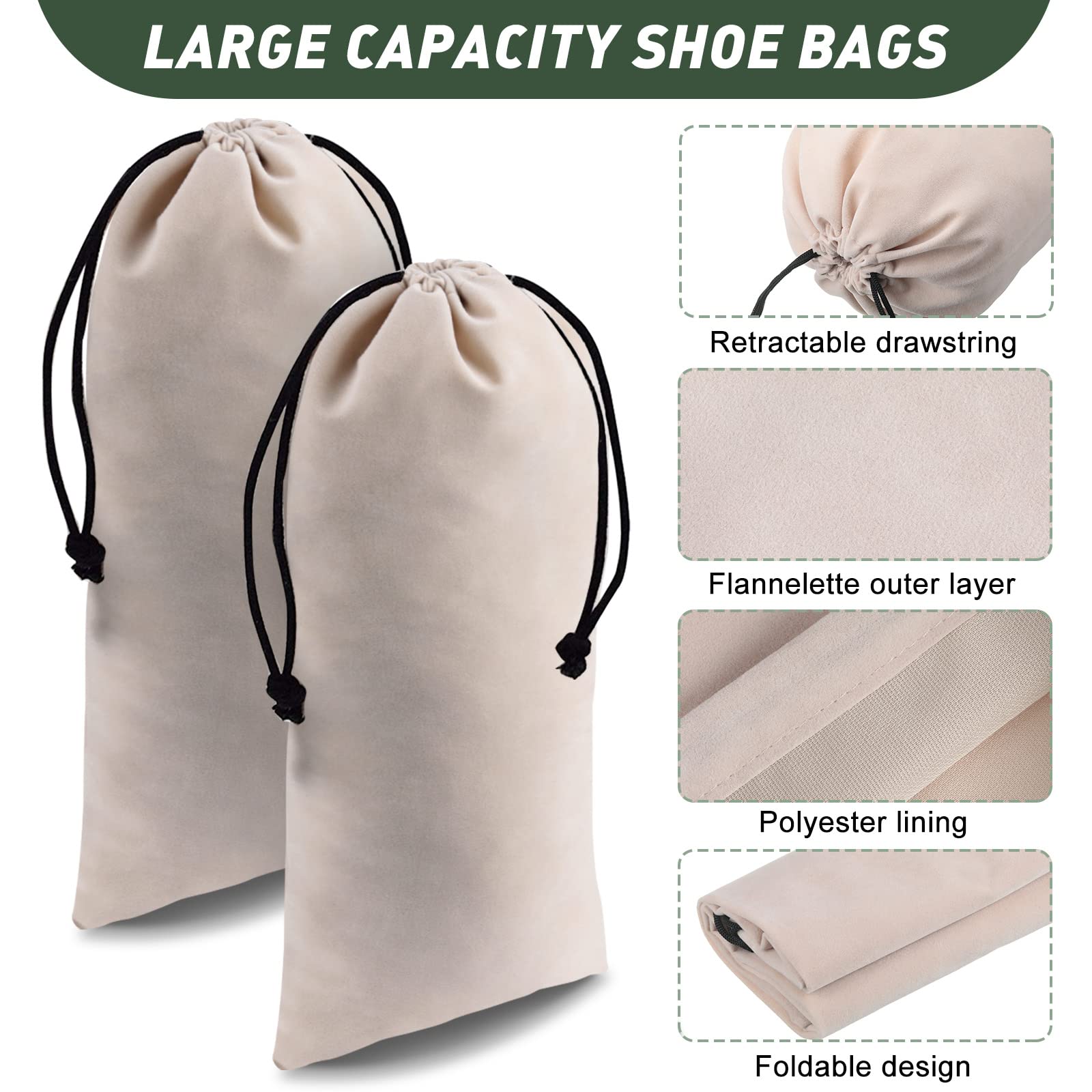 12 Pcs Shoe Dust Bags Beige Duster Flannel Single Shoe Pouch with Drawstring Closure Washable Breathable Shoe Covers for Travel Home Luggage Handbags, 8 x 17 Inches