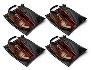 tuff guy travel shoe bags with drawstring and center divider (black) -set of 4 soft nylon shoe tote bagstravel shoe (18" x 14") (4 pack (16"x12"))