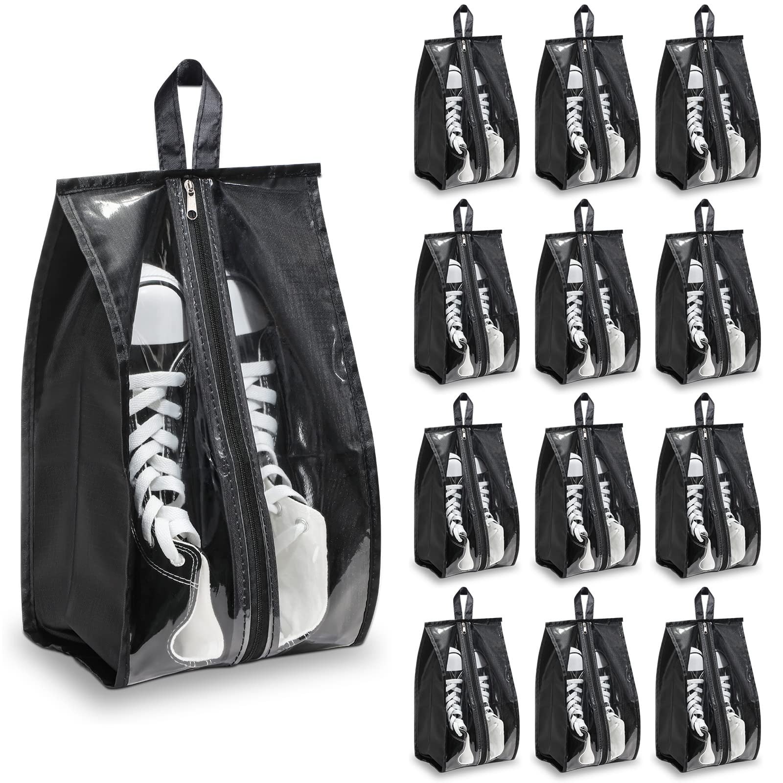 12 Pieces Shoe Bags for Travel Large Shoe Organizer for Men Women Waterproof Portable Shoe Bags with Sturdy Zipper for Travel Home Luggage Handbag, Black, 7.9 x 15.7 Inch