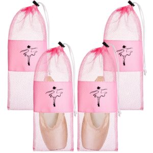 shappy 4 pcs pointe shoe bag pink dance mesh shoe bags shoe storage ballet dance shoes bag drawstring dance shoe pouch bag for women girls, medium women/medium men