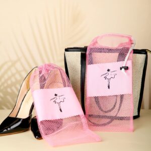 Shappy 4 Pcs Pointe Shoe Bag Pink Dance Mesh Shoe Bags Shoe Storage Ballet Dance Shoes Bag Drawstring Dance Shoe Pouch Bag for Women Girls, Medium Women/Medium Men