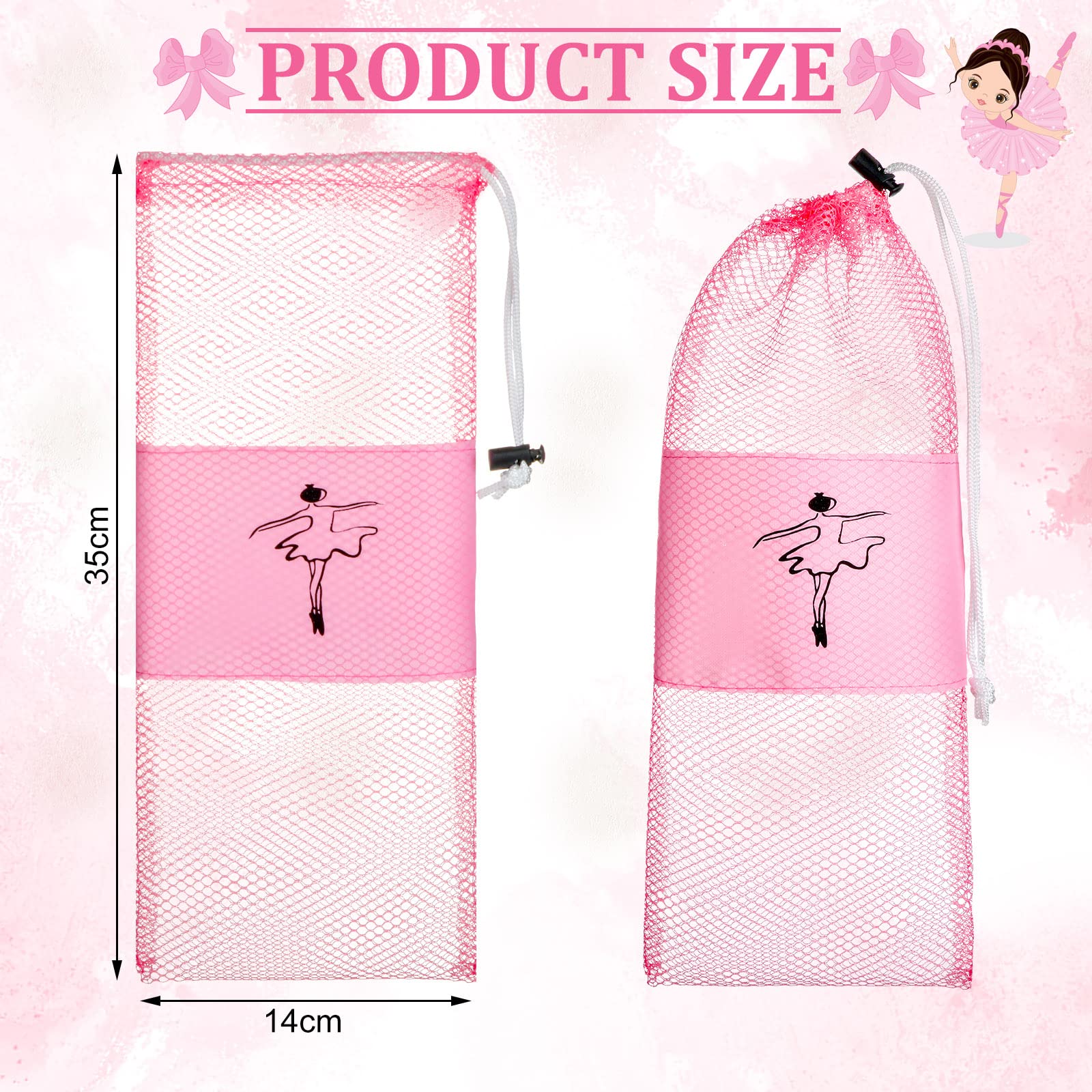 Shappy 4 Pcs Pointe Shoe Bag Pink Dance Mesh Shoe Bags Shoe Storage Ballet Dance Shoes Bag Drawstring Dance Shoe Pouch Bag for Women Girls, Medium Women/Medium Men