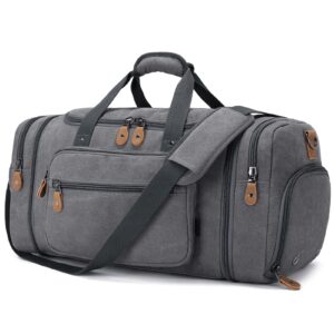 gonex canvas duffle bag 60l travel duffel overnight weekend bag with shoe compartment (gray)