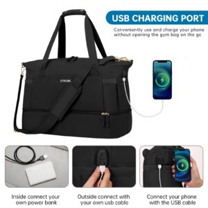 ETRONIK Weekender Bag for Women, Travel Bag with Shoe Compartment & USB Charging Port, Gym Bag with Wet Compartment,Carry On Overnight Bag for Women Travel Sports Shopping,Black