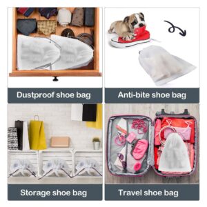 FunBuy 12PCS Translucent Travel Shoe Bags with Drawstring - Clear Dust-proof Storage Organizer Pouch Multi-functional Bag (Small - 16" x 12")