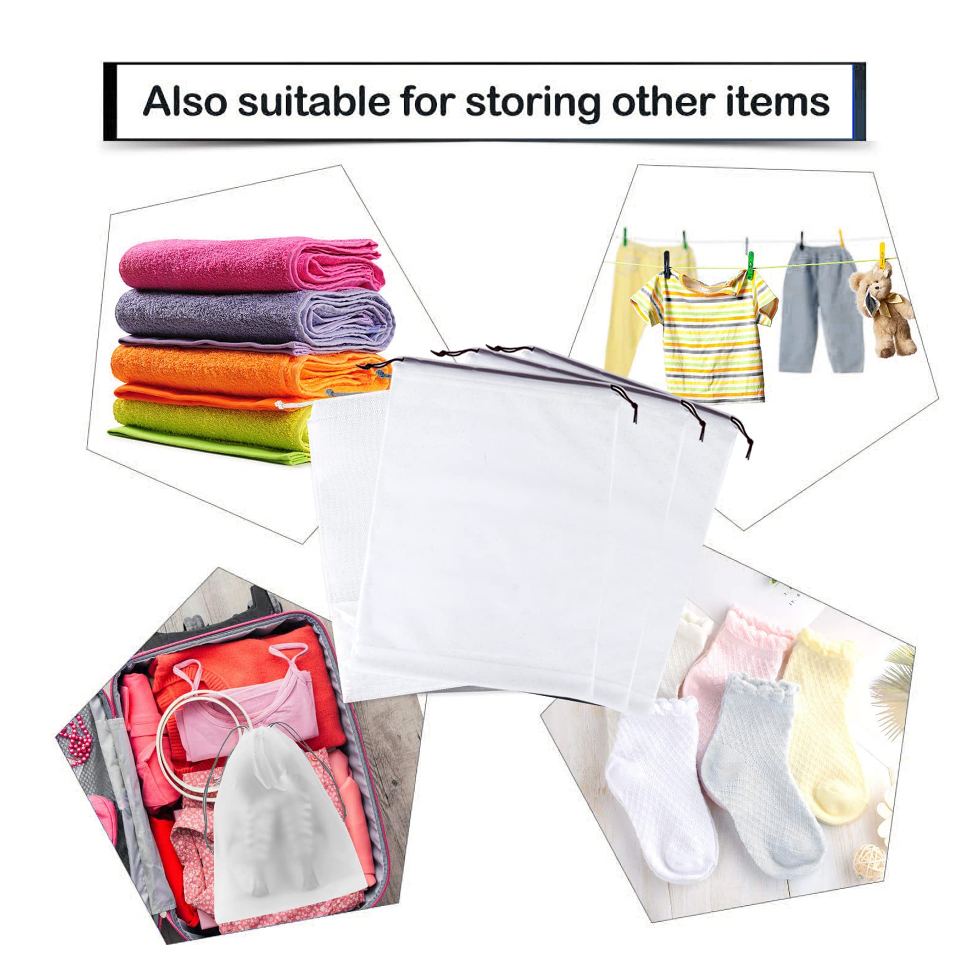 FunBuy 12PCS Translucent Travel Shoe Bags with Drawstring - Clear Dust-proof Storage Organizer Pouch Multi-functional Bag (Small - 16" x 12")