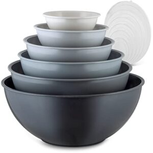 Zulay Kitchen 12 Piece Plastic Mixing Bowls with Lids Set - Colorful Mixing Bowl Set for Kitchen - Nesting Bowls with Lids Set - Microwave and Freezer Safe (Gray Ombre)