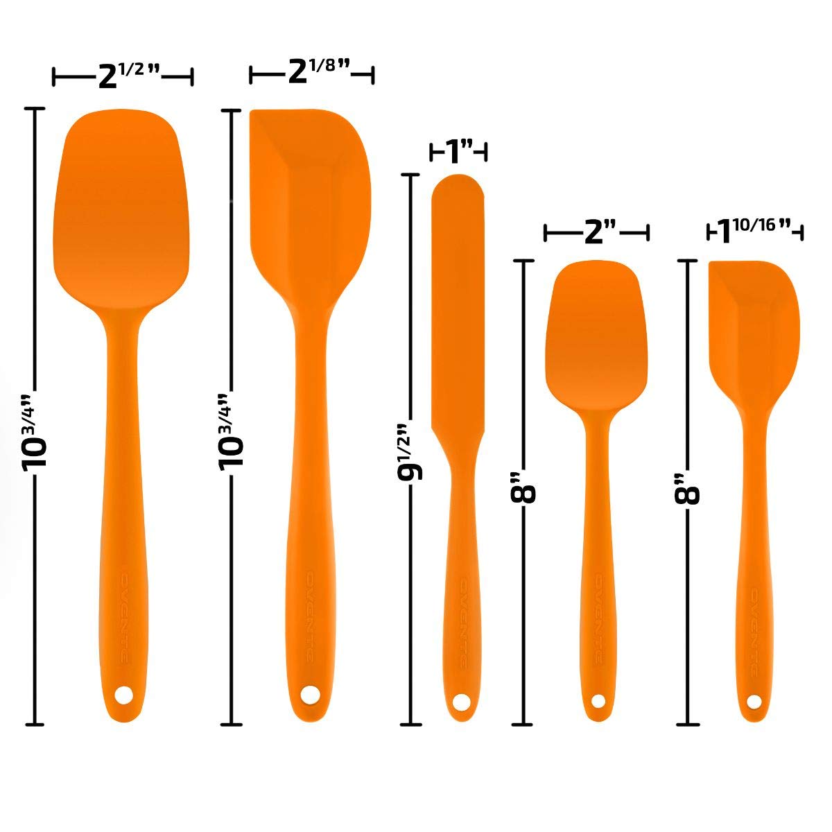 OVENTE Set of 5 Silicone Spatula , Food Grade Rubber Spatulas Heat Resistant w/ Stainless Steel Core & Seamless Design, Non Stick Rubber Spatula for Mixing, Baking & Cooking Orange SP12305O