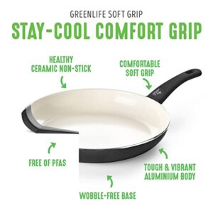 GreenLife Soft Grip Healthy Ceramic Nonstick 16 Piece Kitchen Cookware Pots and Frying Sauce Saute Pans Set, PFAS-Free with Kitchen Utensils and Lid, Dishwasher Safe, Black and Cream