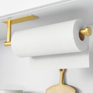 paper towel holder - self-adhesive or drilling, gold wall mounted paper towel rack for kitchen, sus304 stainless steel kitchen roll holder under cabinet