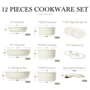 CAROTE 12pcs Pots and Pans Set, Non Stick Cookware Set Detachable Handle, Induction Kitchen Cookware Sets Nonstick with Removable Handle, RV Cookware Set, Oven Safe