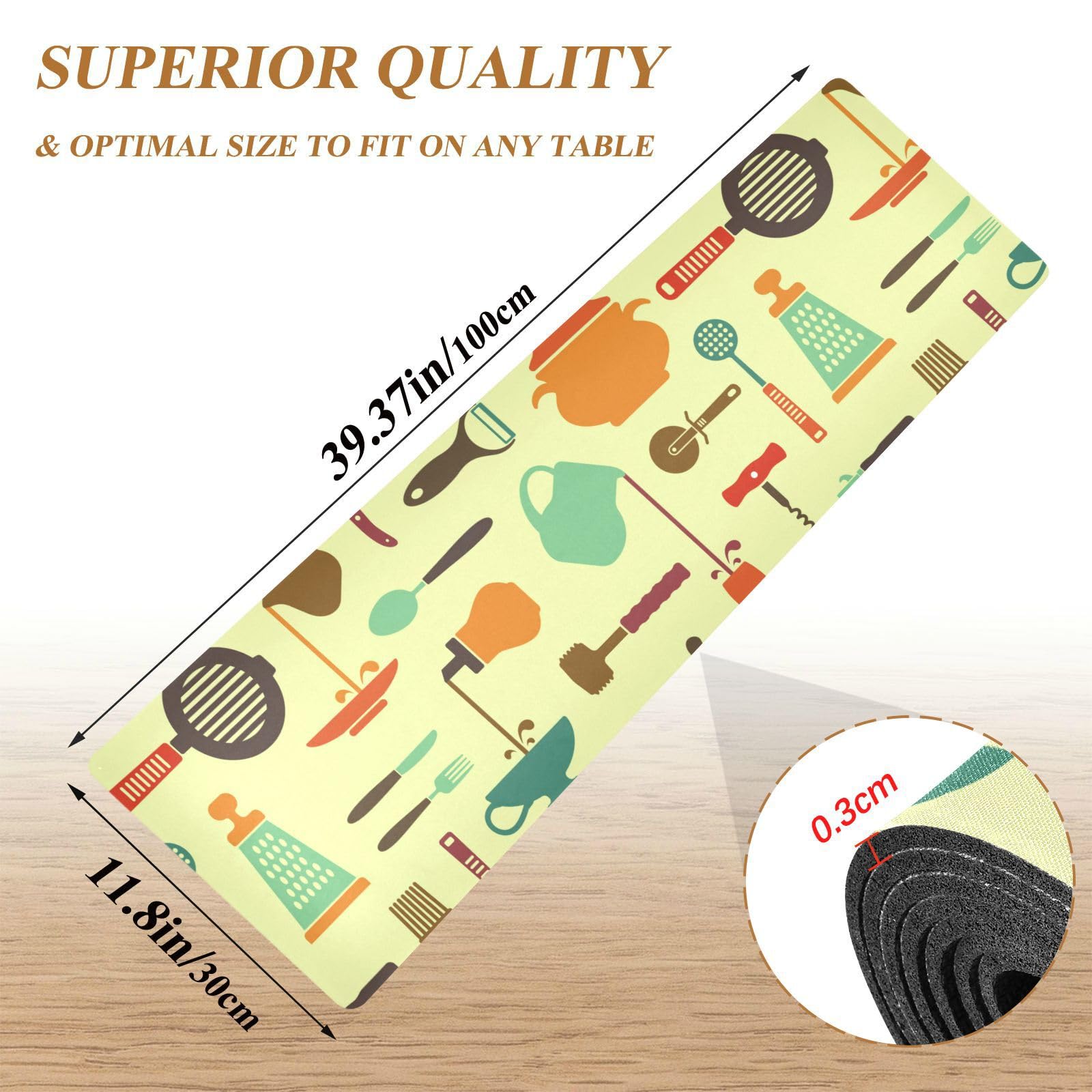 Cartoon Kitchen Ware Utensils Trivet Table Runner for Kitchen Countertops Hot Pots Pans Heat Resistance Pot Holders Anti-Slip Hot Pad Mats 11.8 * 39.4 Inches