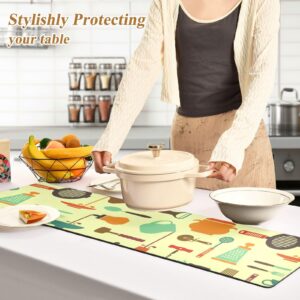 Cartoon Kitchen Ware Utensils Trivet Table Runner for Kitchen Countertops Hot Pots Pans Heat Resistance Pot Holders Anti-Slip Hot Pad Mats 11.8 * 39.4 Inches