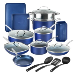 granitestone blue 20 pc kitchen pots and pans set non stick cookware set, kitchen cookware sets, granite nonstick cookware set, diamond coated non toxic cookware set, oven & dishwasher safe