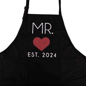 GSM Brands Mr. and Mrs. 2024 Couples Kitchen Aprons (2-Piece Set) Cute, Funny Cooking Bibs for Wedding Marriage Newlyweds