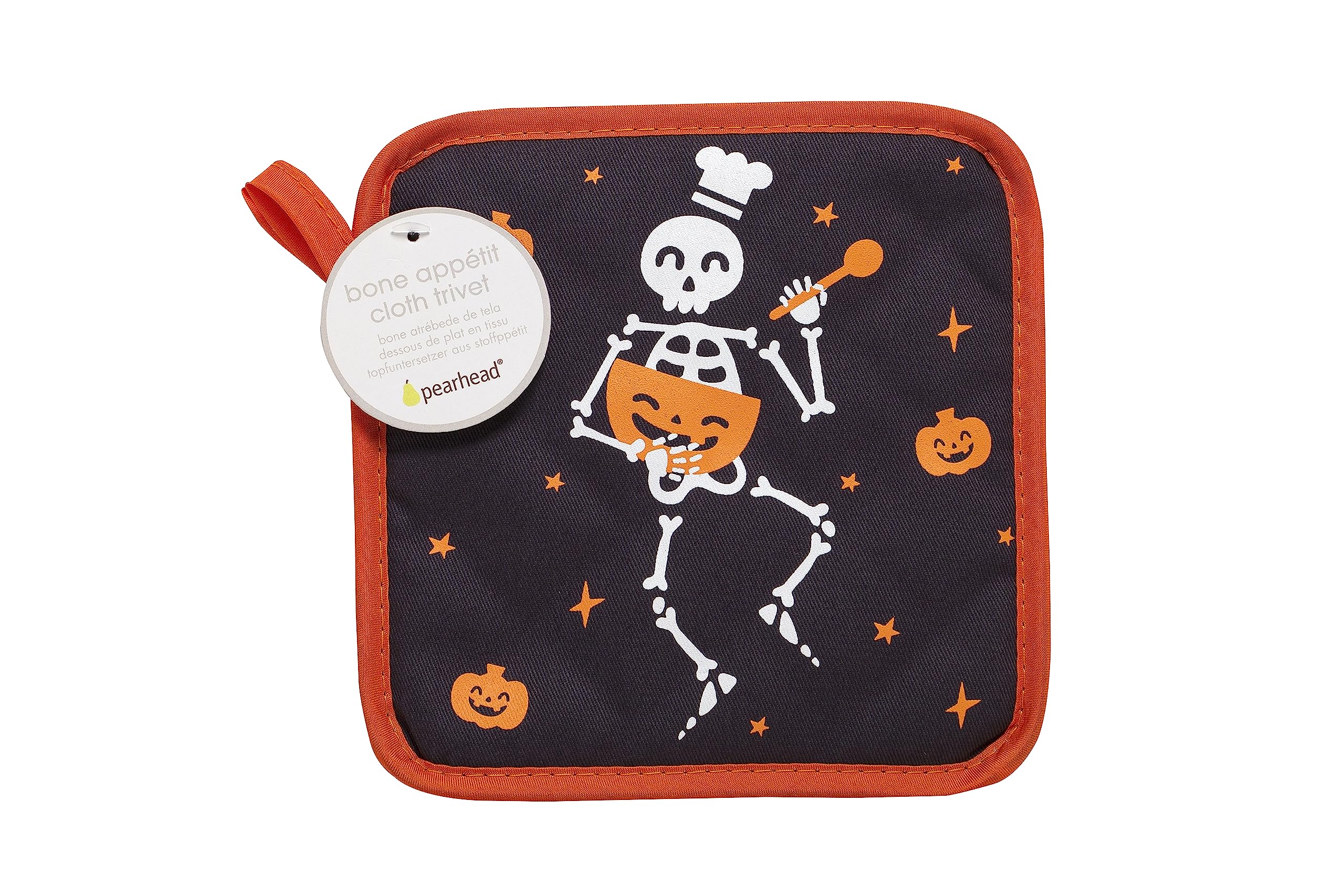 Pearhead Cloth Trivet Set, Bone Appetit Set of 2 Kitchen Trivets, Fall Décor for The Kitchen, Hot Plate Placemat, Fall Kitchen Decorations, Halloween Pot Holders