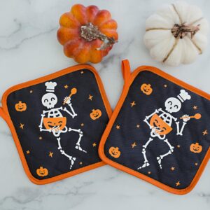 Pearhead Cloth Trivet Set, Bone Appetit Set of 2 Kitchen Trivets, Fall Décor for The Kitchen, Hot Plate Placemat, Fall Kitchen Decorations, Halloween Pot Holders