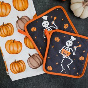 Pearhead Cloth Trivet Set, Bone Appetit Set of 2 Kitchen Trivets, Fall Décor for The Kitchen, Hot Plate Placemat, Fall Kitchen Decorations, Halloween Pot Holders