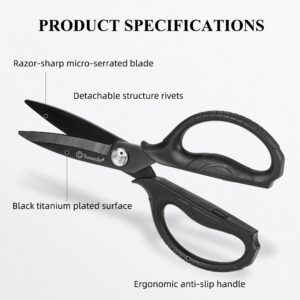 Sunnecko Kitchen Scissors All Purpose Heavy Duty Scissors Titanium Coated, Food Scissors Dishwasher Safe, Micro Serrated with Detachable Blades