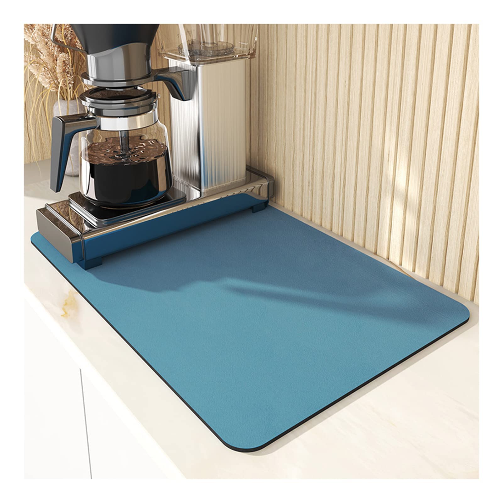 2023 New Kitchen Super Absorbent Draining Mat, No Rinse Coffee Maker Mat for Countertops, No Water Marks Coffe Mat Drying Mat, Anti-Slip Tableware Mat for Kitchen Counter Sink (E-19.6in X 23.6in Blue)