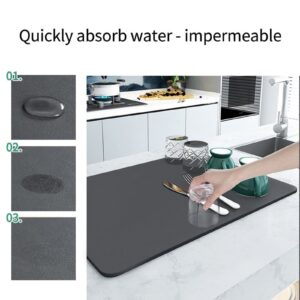 2023 New Kitchen Super Absorbent Draining Mat, No Rinse Coffee Maker Mat for Countertops, No Water Marks Coffe Mat Drying Mat, Anti-Slip Tableware Mat for Kitchen Counter Sink (E-19.6in X 23.6in Blue)