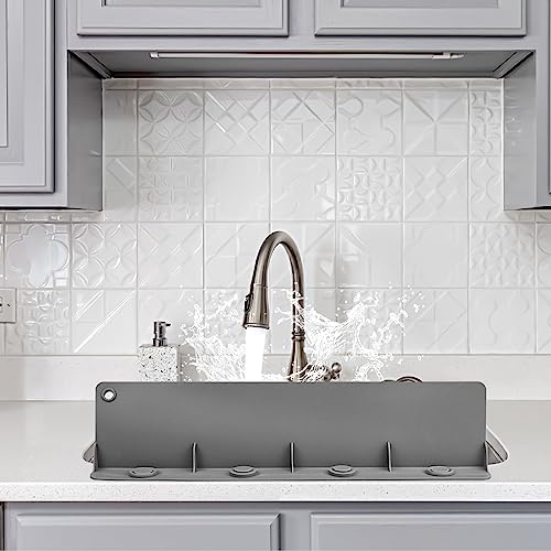 Xuezoioy Kitchen Sink Splash Guard,Gray Silicone Water Splash Guard for Kitchen 4x17 inches Sink Splash Guard with Suction Cup and Microfiber Cloth for Kitchen,Bathroom