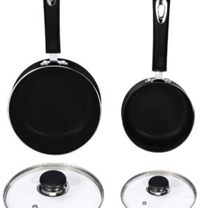 Utopia Kitchen Nonstick Saucepan Set - 1 Quart and 2 Quart - Glass Lid - Multipurpose Use for Home Kitchen or Restaurant (Black)