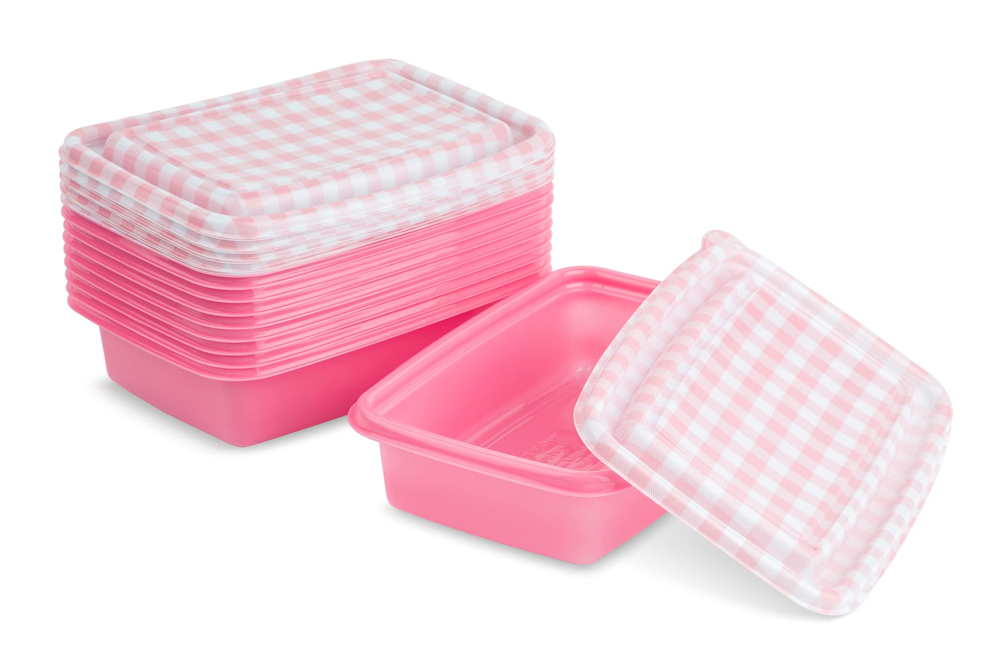 Core Kitchen Gingham Pink, 33.8 Ounce Capacity, Food-Grade BPA-Free Reusable Plastic, Microwave & Dishwasher Safe, Meal Prep Food Storage Containers, 10 Pack