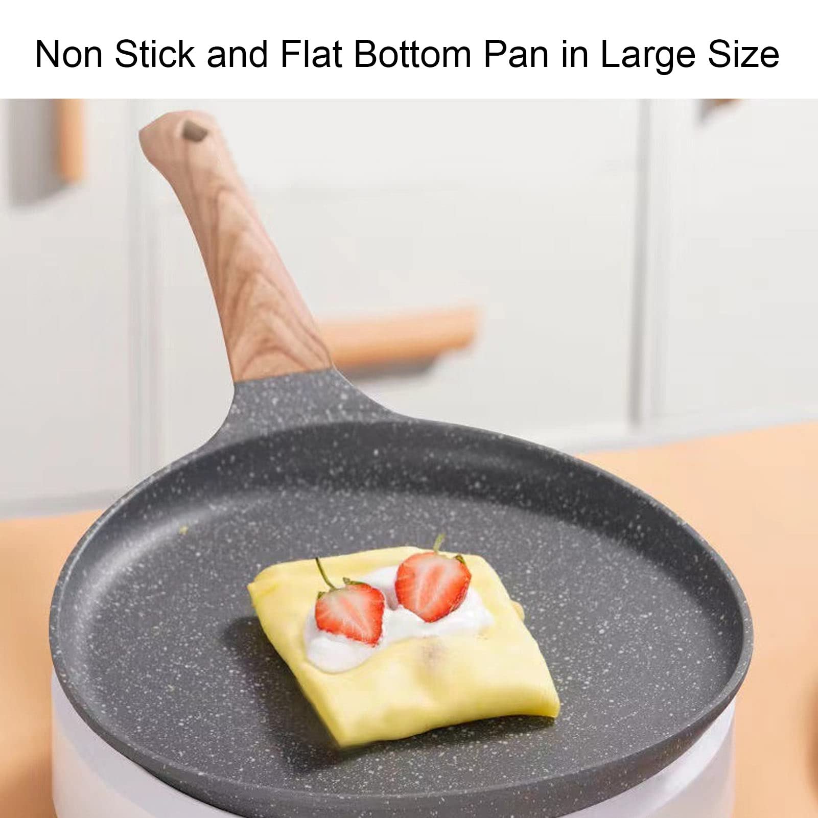 Frying Pan Non Stick Pancake Griddle Flat Bottom Even Heating Stick Free Stovetop Griddle Cooking Kitchen Ware with Handle for Home Kitchen(28cm)