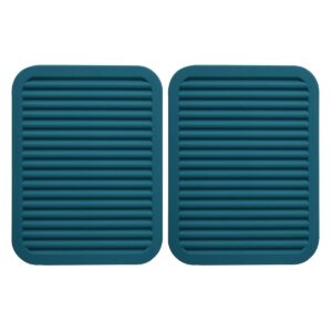 Extra Large, Extra Thick Rectangular Silicone Trivet Mat Set for Hot Dishes,Pots and Pans, Kitchen Hot Pads for Countertop and Table,Dishing Drying Mats, Set of 2 (Teal)