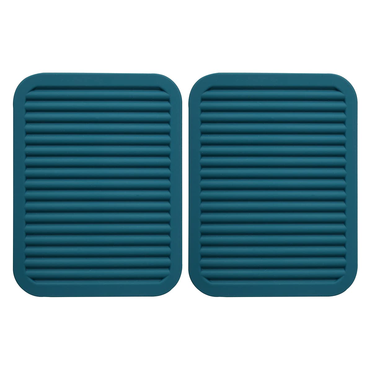 Extra Large, Extra Thick Rectangular Silicone Trivet Mat Set for Hot Dishes,Pots and Pans, Kitchen Hot Pads for Countertop and Table,Dishing Drying Mats, Set of 2 (Teal)