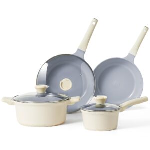 Redchef Ceramic Pots and Pans Set Non Stick, PFAS PFOA & PTFE Free, Cookware Set 7 Piece, Healthy Ceramic Pots and Pans Set Non Stick, Non Toxic Pots and Pans Set Non Stick, Pots and Pans Set (Cream)