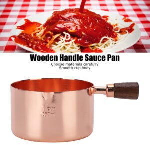 Wooden Handle Sauce Pan, Rose Gold Stainless Steel Sauce Pot Sauce Vinegar Saucer Measuring Cup for Cooking Kitchen Ware (1cup)