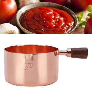 Wooden Handle Sauce Pan, Rose Gold Stainless Steel Sauce Pot Sauce Vinegar Saucer Measuring Cup for Cooking Kitchen Ware (1cup)