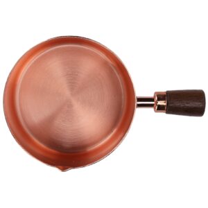 Wooden Handle Sauce Pan, Rose Gold Stainless Steel Sauce Pot Sauce Vinegar Saucer Measuring Cup for Cooking Kitchen Ware (1cup)