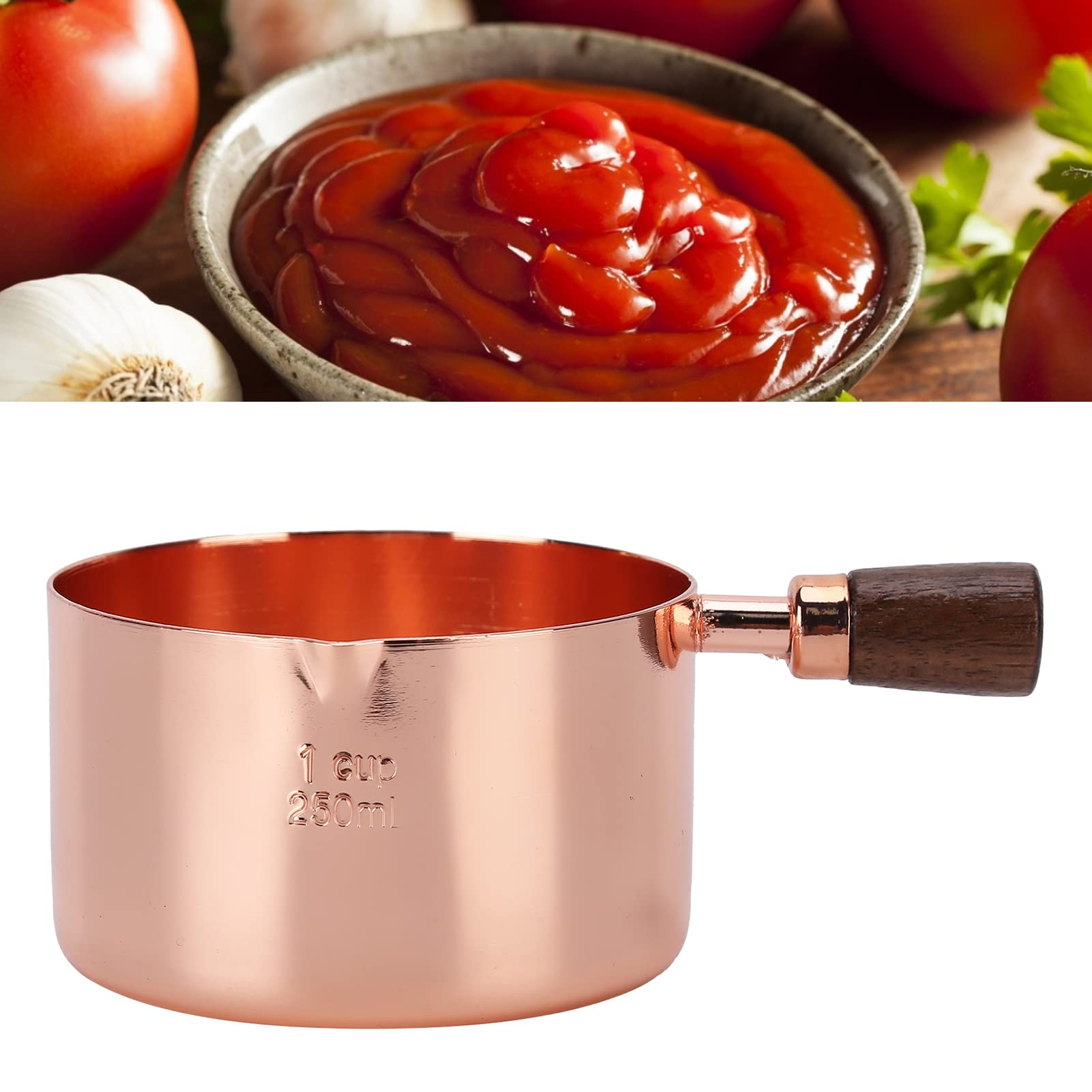 Sauce Pan Wooden Handle Sauce Pot Stainless Steel Small Saucepan with Pour Spout Rose Gold for Home Cooking Kitchen Ware (1cup)