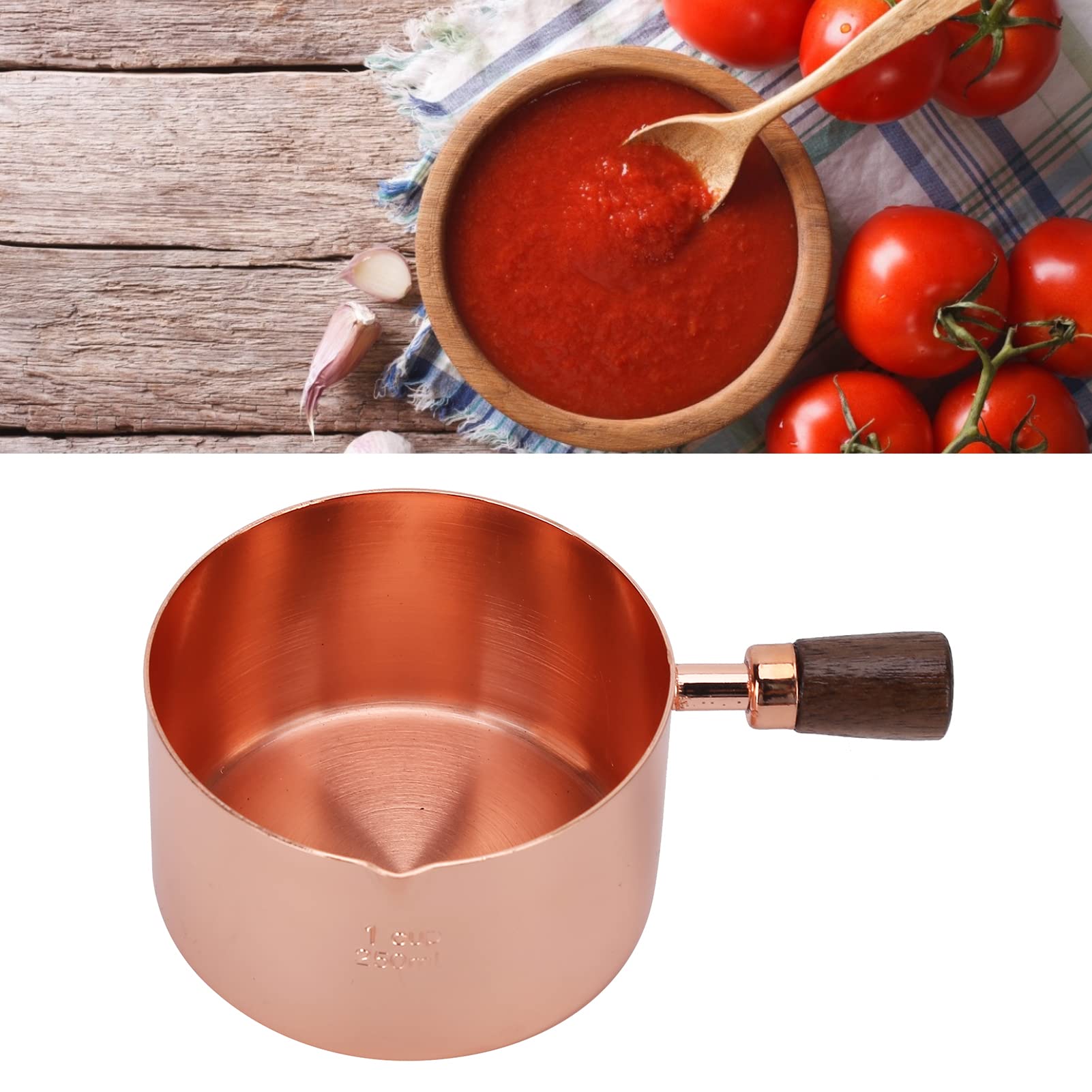 Sauce Pan Wooden Handle Sauce Pot Stainless Steel Small Saucepan with Pour Spout Rose Gold for Home Cooking Kitchen Ware (1cup)