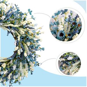 Egolot 24 Inch Summer Spring Blue Ivory Lavender Flower Wreath for Front Door, Rustic and Farmhouse Wild Flowers Wreath for Inside and Outside, Coastal Blue Flower Wreath for Home Decorating