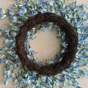 Blue Forsythia Door Wreath Summer Front Door Wreath 24Inch Blue Cream Cluster Wreath on Farmhouse Grapevine Wreath Blossom Cluster for Festival Celebration Front Door Wall Window Christmas Home Décor