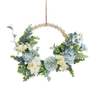 artificial flower wreath,wood beads peony wreath, indoor/outdoor farmhouse wreaths for front door decor