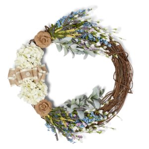 VADCAD Front Door Wreath - Farmhouse 24 Inch All Season – Artificial Flowers – Welcome Wreath – Farmhouse Décor for The Home – Modern Home Décor