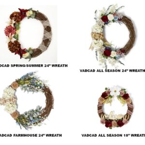 VADCAD Front Door Wreath - Farmhouse 24 Inch All Season – Artificial Flowers – Welcome Wreath – Farmhouse Décor for The Home – Modern Home Décor